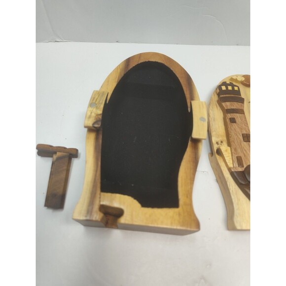 Polished Exotic Hardwood Wood Lighthouse Puzzle Trinket Box 7" Carver Dan - Picture 15 of 16